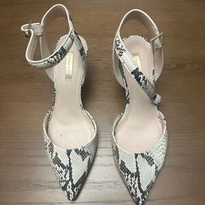 Louise et Cie Snake-Print Pointed Ankle-Strap Pumps in Beige and Black